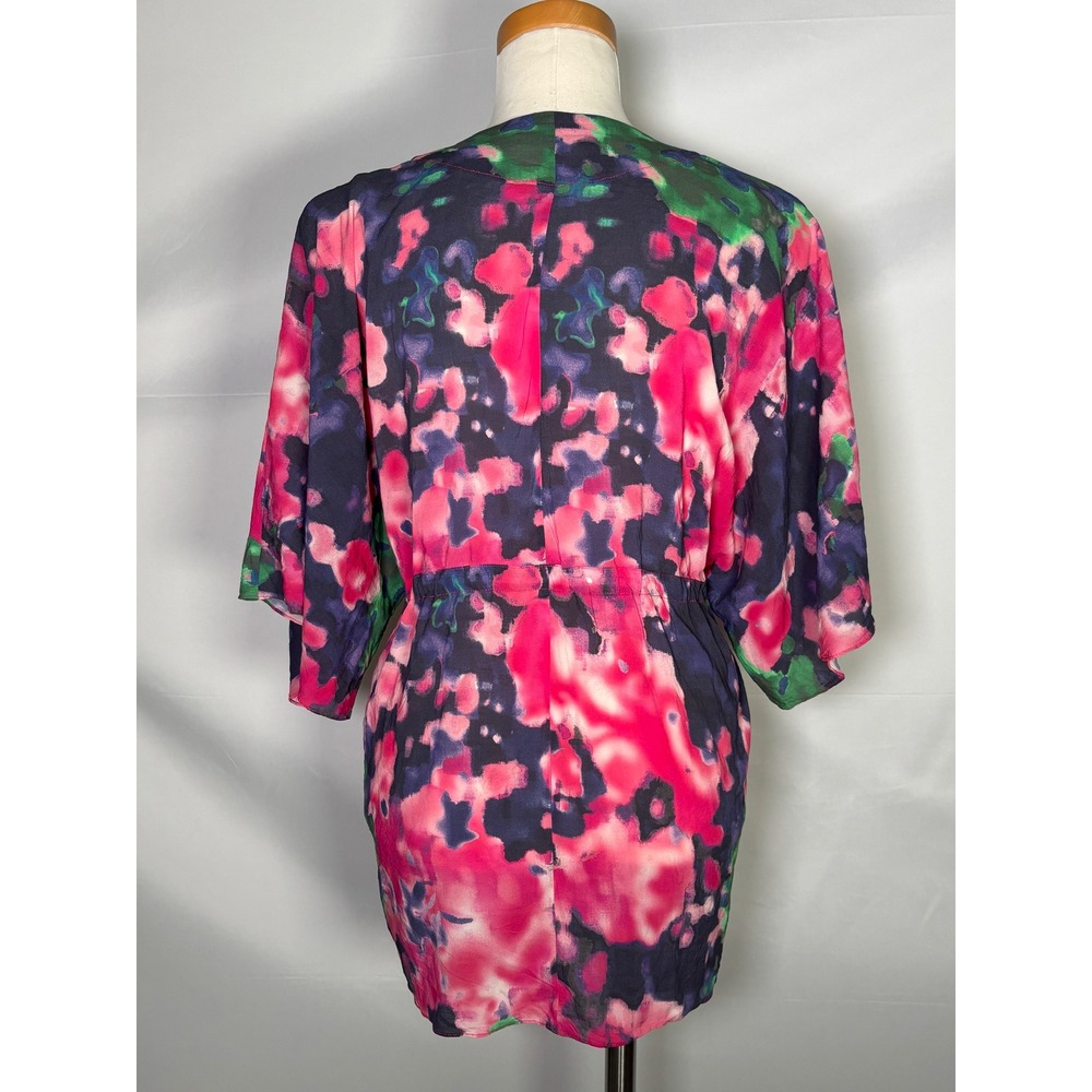 Alice‎ + Olivia Kimono Top Abstract Floral PinkNavy Drawstring Waist NoSz Tag - Picture 3 of 9